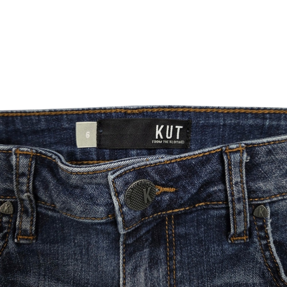 Kut from the Kloth Stella Flare Jeans Womens 6 Fray Hem Mid Rise Denim STAIN - Picture 10 of 12